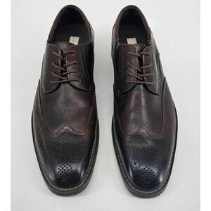 Joseph Abboud Mens Dark Brown Leather Two Tone Oxford Wing Tip Dress Shoe 9D